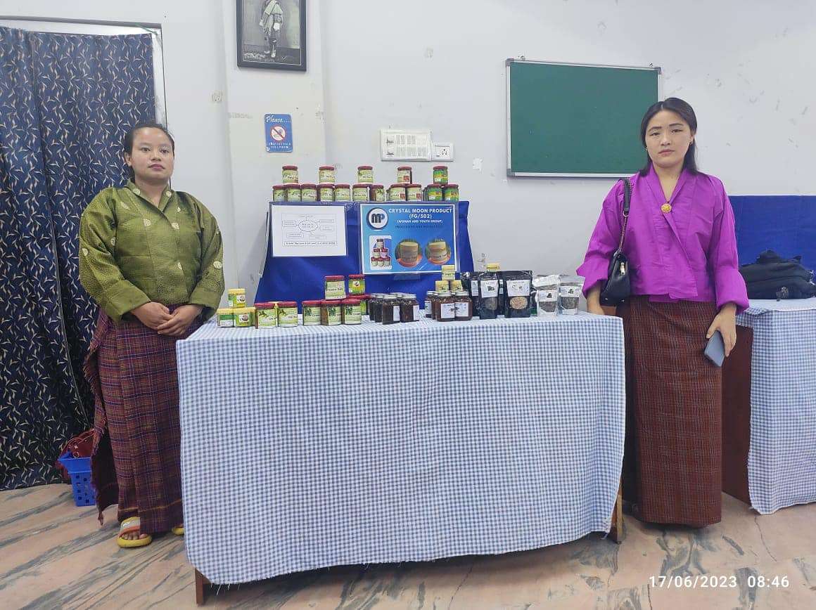 Sherchok woman group from Gelephu presenting locally produced spices at Bhutan Thematic Expo 2023